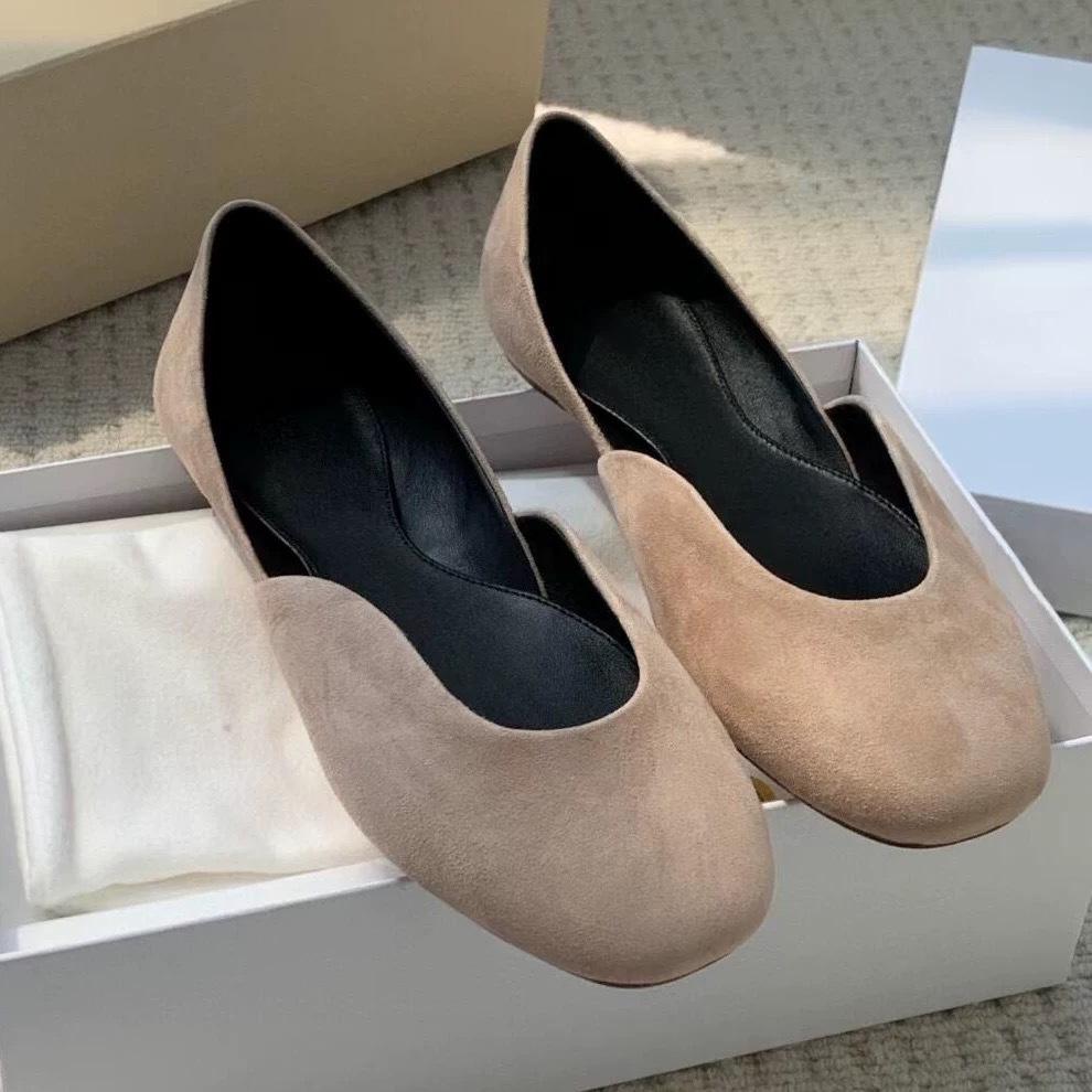 Sheepskin version~ retro niche suede round head shallow mouth flat bottom ballet shoes women's 2025 new spring and autumn single shoes