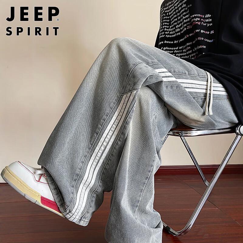 JEEP SPIRIT Men's Retro Loose Fit Wide-Leg Denim Jeans