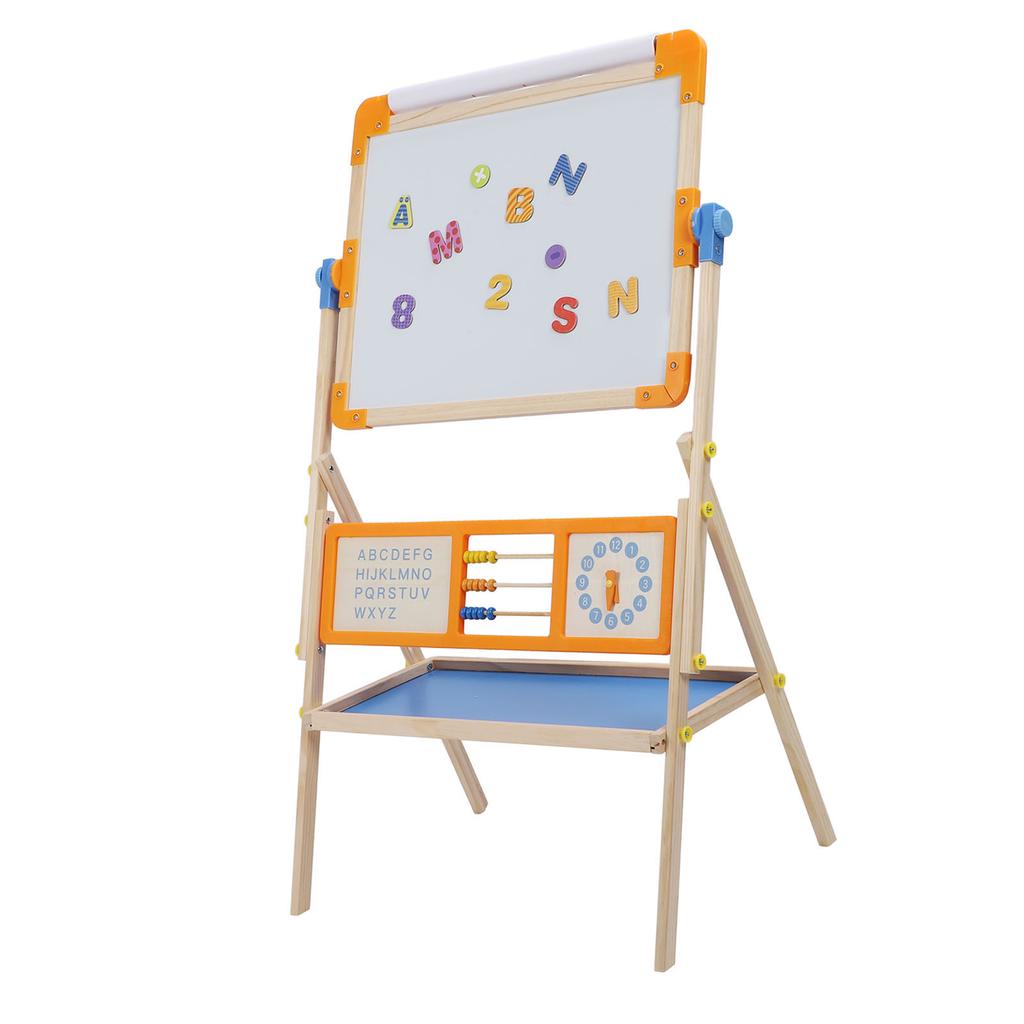 Easel for Kids with Paper Roll Learning Toy Magnetic Stickers Double Sided 360 Degree Rotating Kids