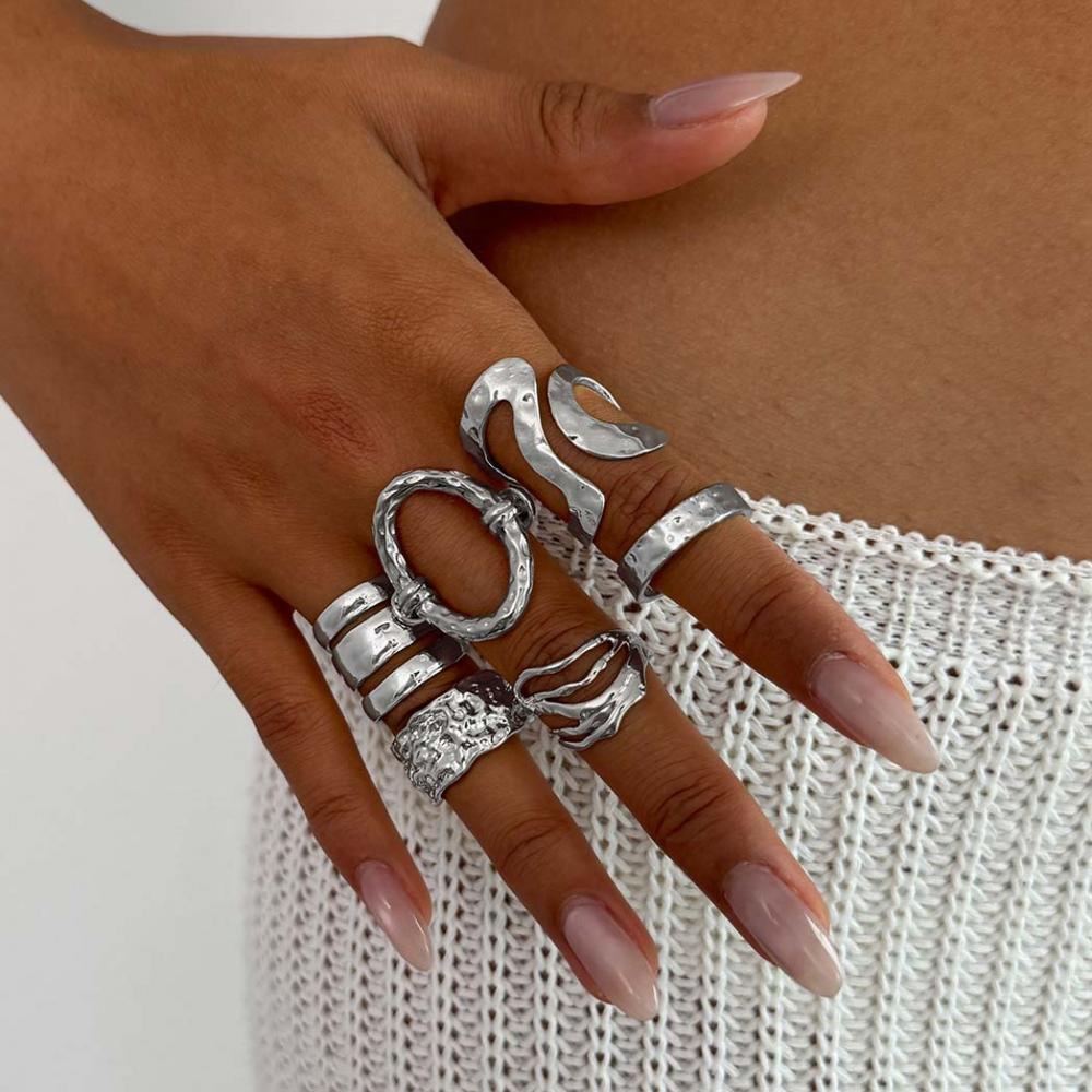 6Pcs/Set Boho Geometric Hollow Irregular Rings Set for Women Gold Silver Color Finger Rings Fashion Party Jewelry Accessories
