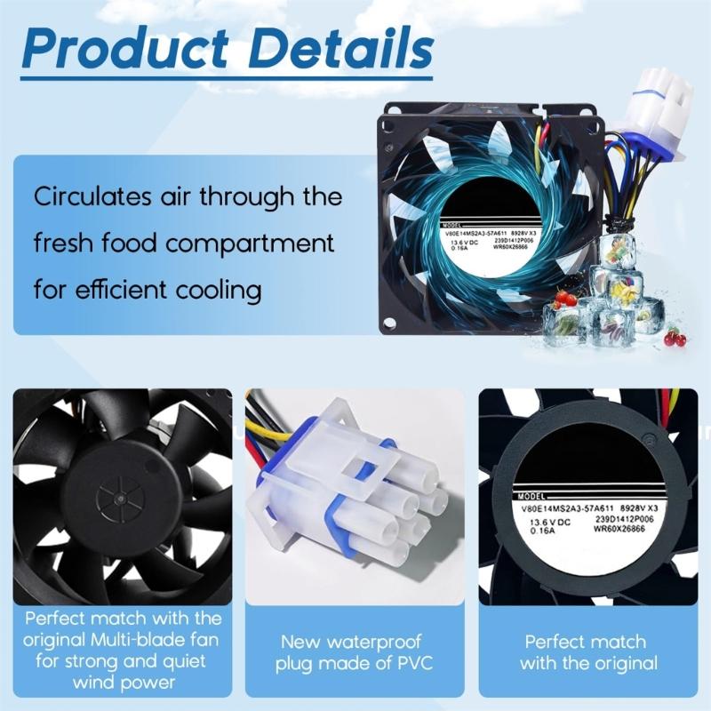 13.6V 0.16A WR60X26866 Refrigerator Fan Motor Assembly For WR60X10356 WR60X10357 WR60X26033 Replacement Housing