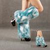 Women Harajuku Furry Leg Warmer Fall Winter Gothic Colorblock Dots Faux Fur Plush Boot Cover Cuffs Cosplay Fuzzy Socks