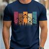 Summer New Men's Retro Color-blocked Mountain Forest Print Short-sleeved T-shirt - Casual Round-neck Versatile Top