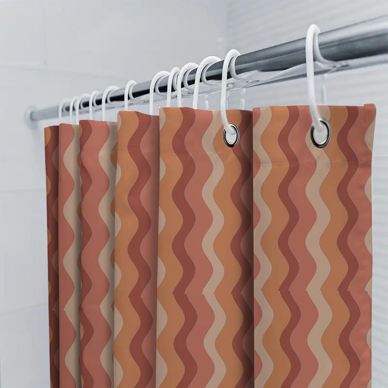 Retro Shower Curtain Wave Pattern Decorative Bath Liner For Modern Bathroom