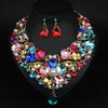 Exaggerated Gemstone Flower Water Drop Necklace Earrings Set Women's Dress Banquet Accessories