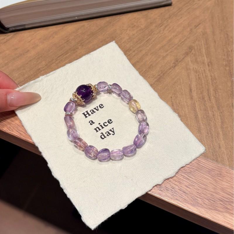Natural Amethyst Beaded Bracelet Women 18pcs 8mm Round Handmade Crystal Jewelry Fashion Gift