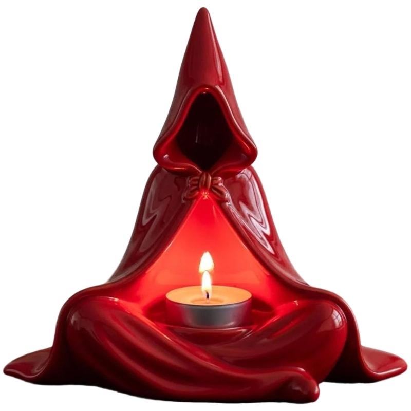 

Halloween Resins Mysterious Wizard Sculpture Tealight Candle Stand For Meditations Relaxation Ambiances and Party Decoration красный