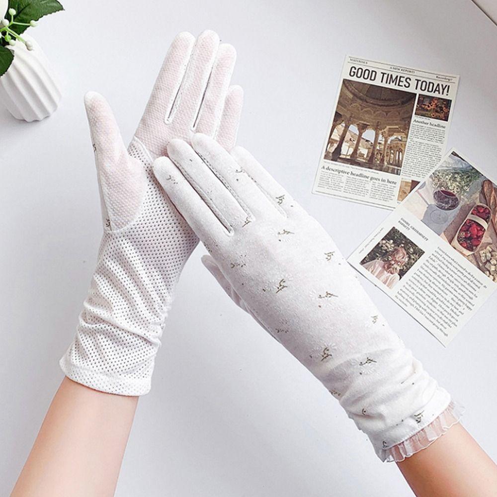 Cotton Touch Screen Mid-length Mittens Sunscreen Gloves Riding Driving Gloves Women Gloves