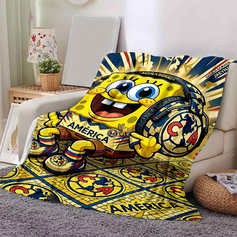 1pc Spongebob Headphones Shield Flannel Blanket Soft Warm Throw Blanket for Bedroom Living Room Bed Travel Camping Picnic Gift. MT71601194