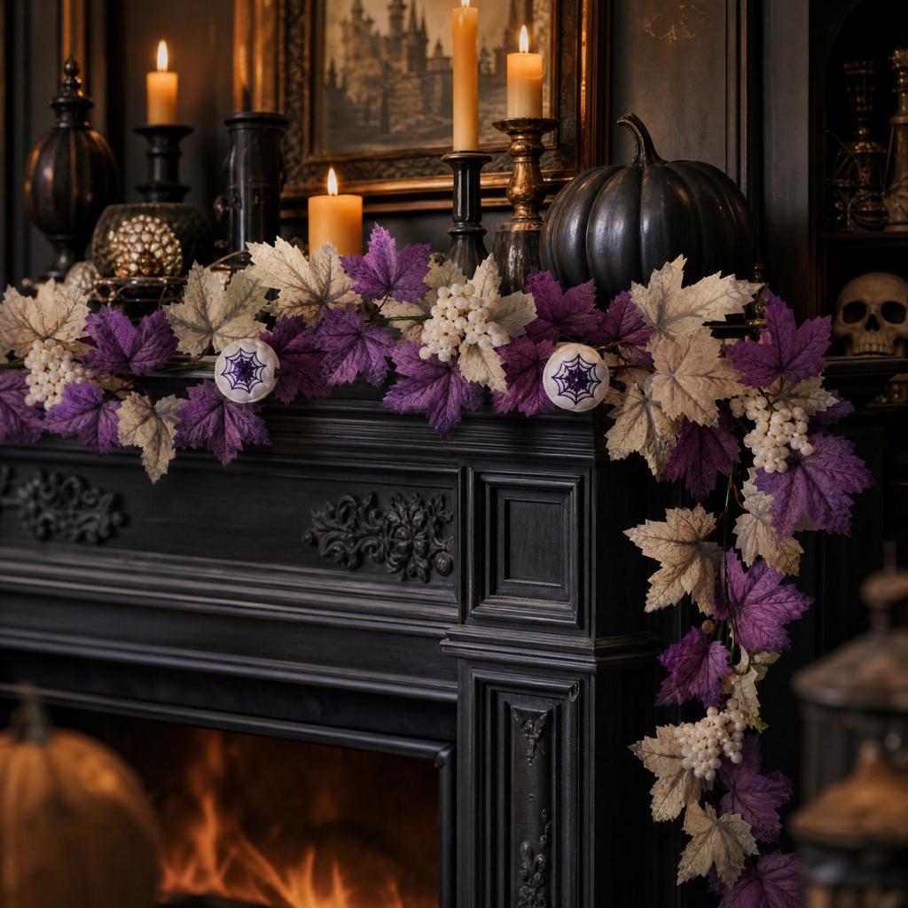 Artificial Pumpkin Maple Leaf Garland for Halloween Fireplace Mantel Door Home Decor
