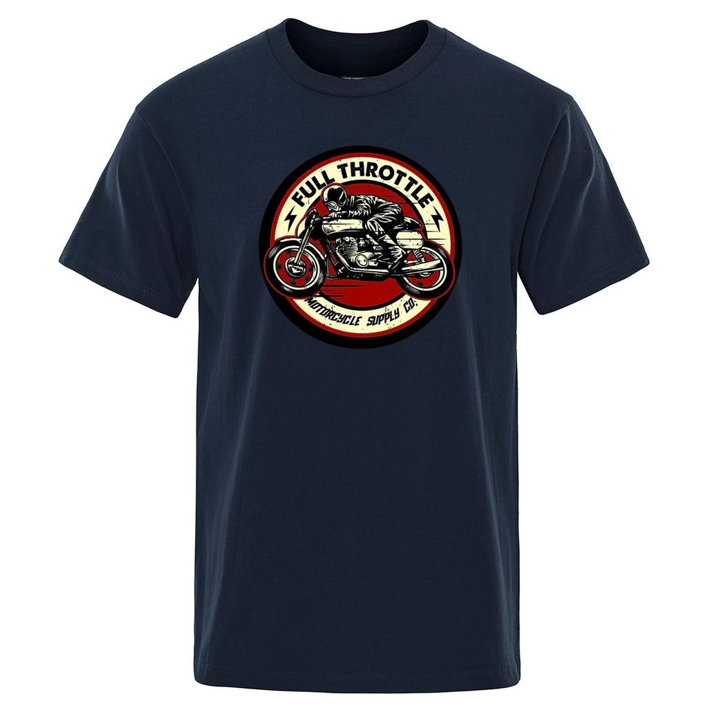 Full Speed Coffee Shop Racing Rock Music Rider Printed Tshirt for Men Fashionable Short Sleeved Loose Cotton Top Tshirt