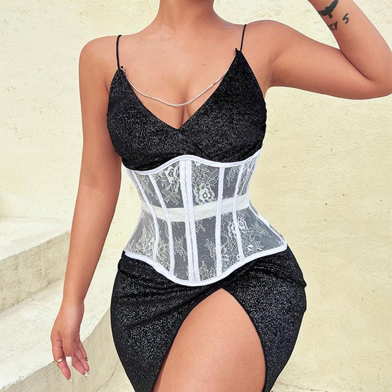 Waist Lace and Floral Trainer Women Corset Cincher Body Shaper Girdle Trimmer with Plastic Bones Extender Waist Decors