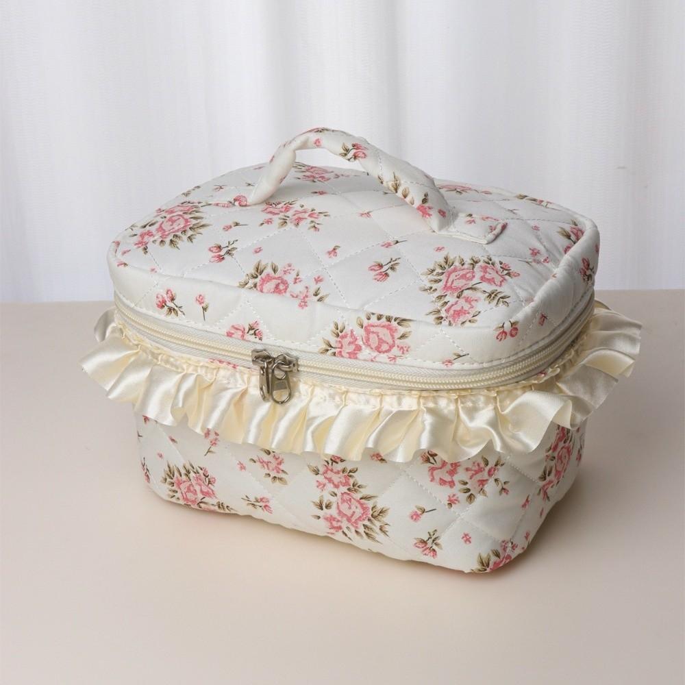 New Large Capacity Makeup Bag Flower Quilting Vintage Flower Make Up Storage Handbag Polyester Travel Organizer for Women Girls