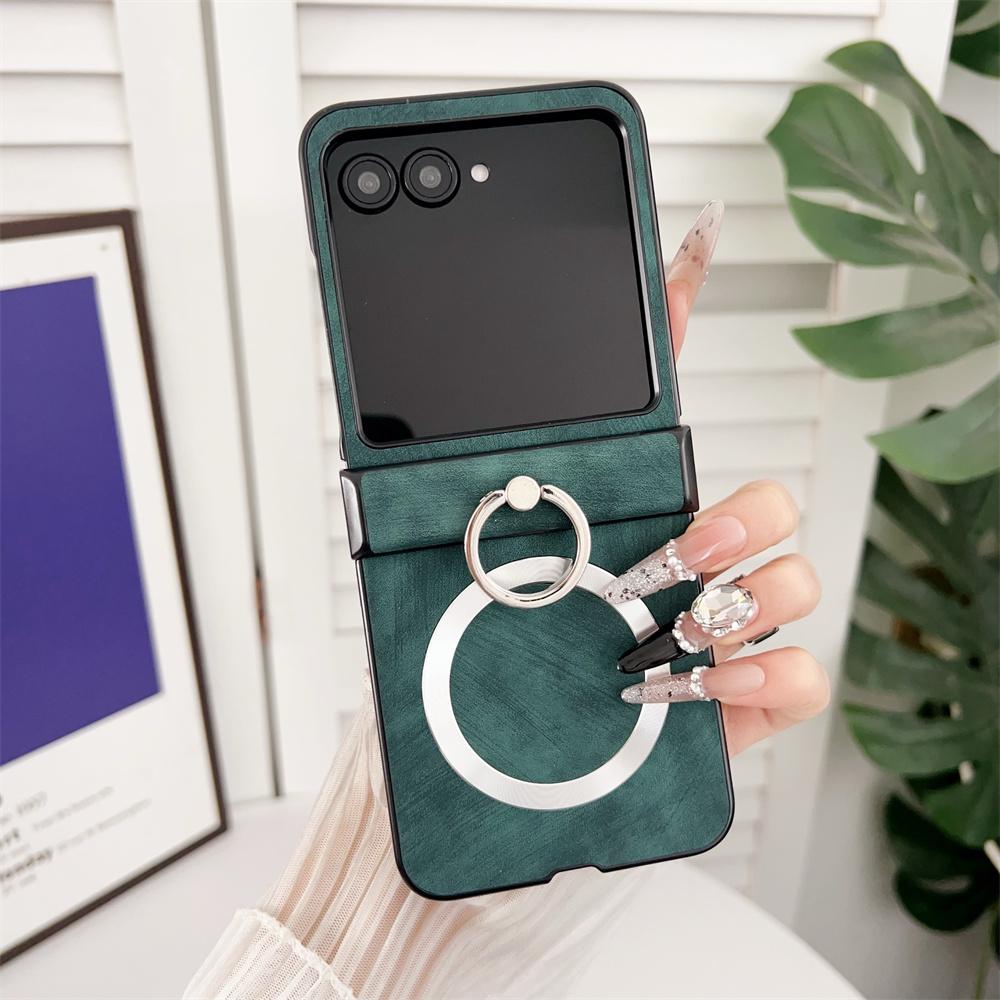 

For Wireless Charging Leather Shockproof Phone Case for Motorola Razr 50 40 Ultra Mooto Razr 60 Ring Hinge Protective Cover Moto Razr 50 зелений