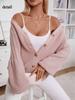 Women Casual Lightweight Open Front Cardigan Soft Cable Knit Sweater Long Sleeve Loose Solid Button Outwear for Winter Fall