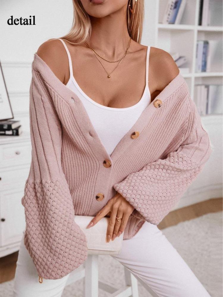Women Casual Lightweight Open Front Cardigan Soft Cable Knit Sweater Long Sleeve Loose Solid Button Outwear for Winter Fall