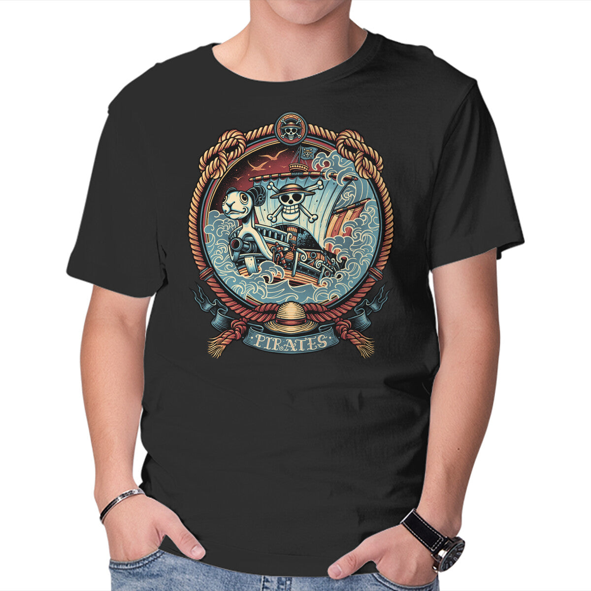 Unisex Crew Neck T-Shirt It s All About The Pirate Life Graphic Short Sleeve Casual Tee M