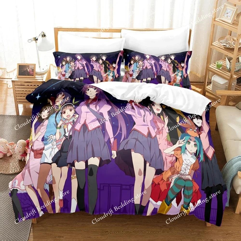 Neues 3D-Druck Monogatari Serie Bettwäsche-Set Anime Araragi Koyomi Bettbezug Doppel Einzel Voll Queen King Erwachsener Kinder Steppdeckenbezug02