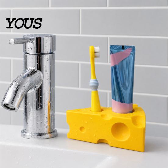 Moisture-proof Bathroom Organizer 3D Printed Toothpaste Storage Rack, Cheese Shaped Toothbrush And Holder, Moisture-Proof Multi-Sized Holes