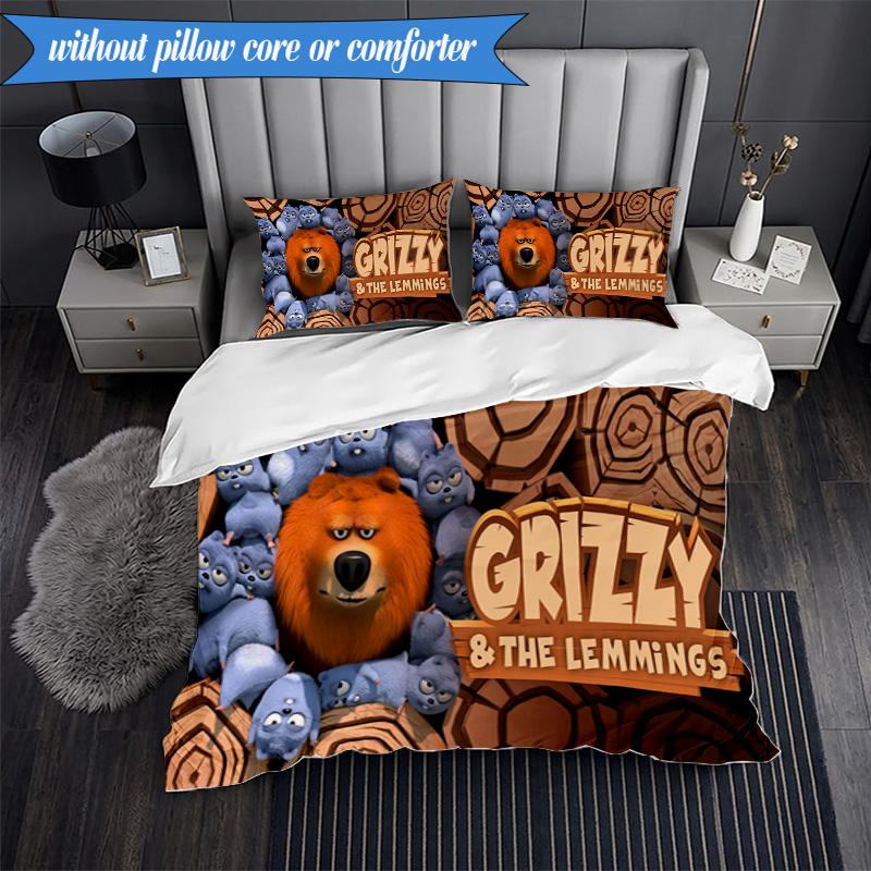 Bear And Blue Critter Adventure 3pcs K-pop music group Bedding set,Ideal for Bedroom, Dormitory,Including Duvet Cover And 2pcs Pillowcases,Fan gifts