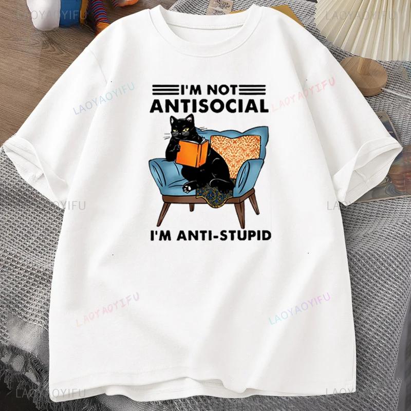 Funny Cat Reading Book Printed T-Shirts Summer Graphic Clothing O Neck Casual Short Sleeve Harajuku Fashion New Style Lady Tee Unisex