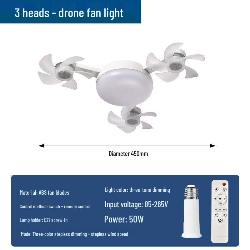E27 Drone Ceiling Fan Light: Silent ABS Integrated Chandelier with Frequency Conversion