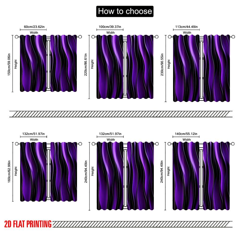 2D Flat Printing 2pcs Window Drapes Purple Swirls (4) 100% Polyester  Without Electricity Versatile Suitable for Holiday