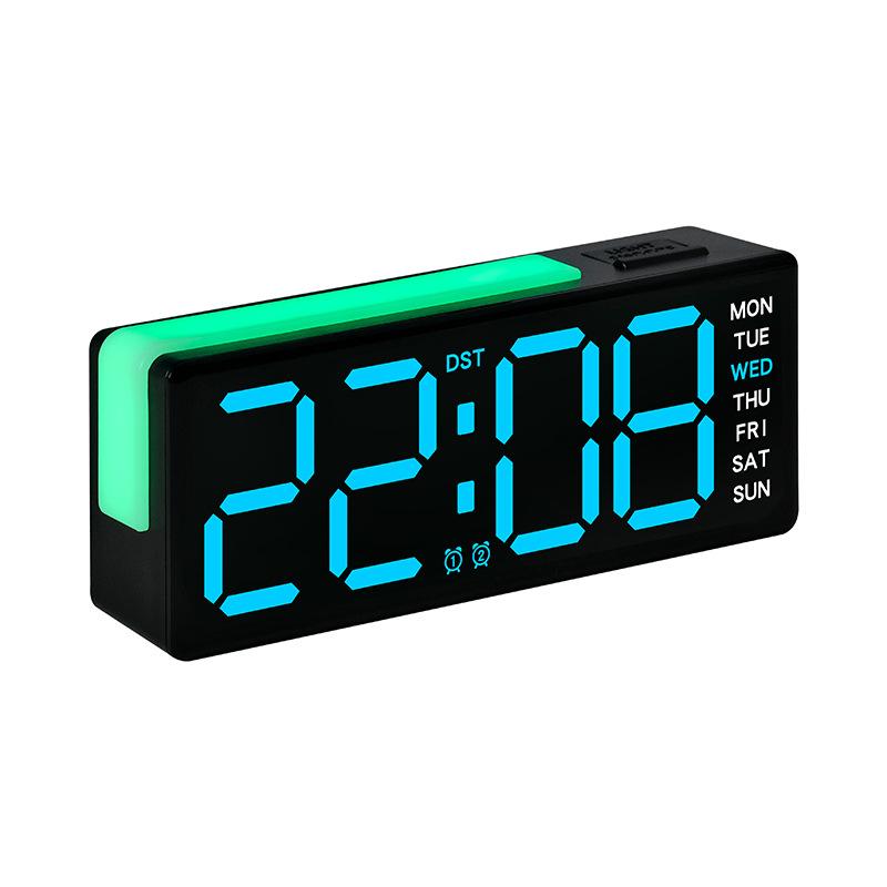 LED Digital Alarm Clock Atmosphere Light Date Teperature Week Display DST Snooze Table Clock 12/24H Brightness Adjustment
