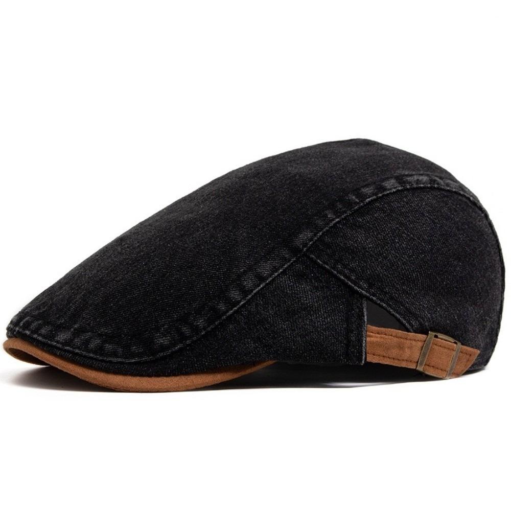 Denim Cotton Beret Hat Soft Material Peaked Cap Adjustable Flat Visor Hat Casual Wear