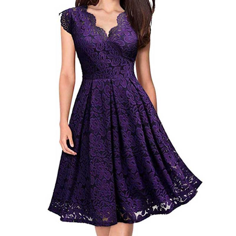 Verano Mujer Vestido de fiesta Vintage Rojo Encaje V Cuello Vestido de  pasarela Elegantes Vestidos de dama Ropa de verano - comprar a precios  bajos en la tienda en línea Joom