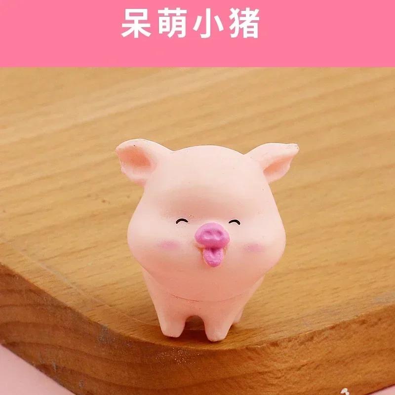 Cute Cartoon Pink Pig Figurine Miniaturas Ornament Resin Piggy Statue Collection Toy Fairy Garden Mini Miniatures