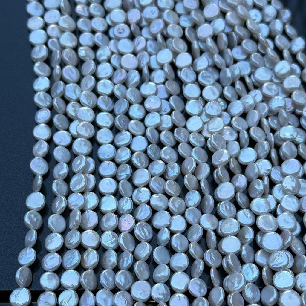 1String, White Natural Freshwater Pearls, Handmade Button Pearl Beads for Jewelry Making DIY Crafts (Beads 8-9mm, Length 36cm)