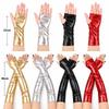 1 Pair Punk Style Black Leather Gloves Glossy Finish Half Finger Gloves Punk Cosplay