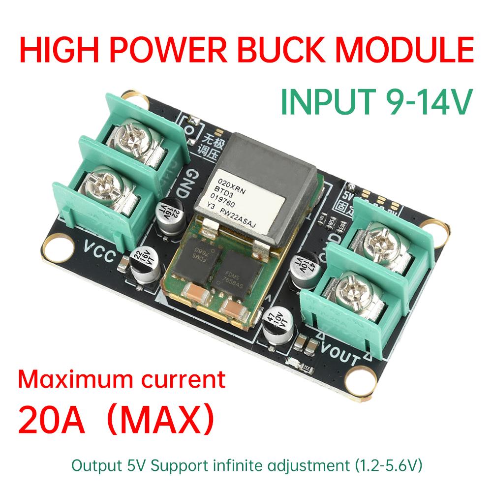 DC 9-14V DC-DC 5V/Stepless Adjustable High-Power 20A (Max) Stabilized Power Module Industrial Grade DC Step-Down Module