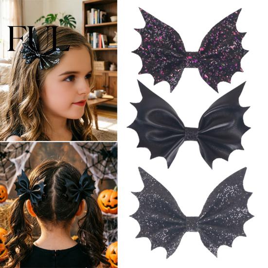 Durable Leather Hair Bows Halloween Bat Bow Clips for Women Girls, Glitter Wing Hairpin Kids Costume Pieces Ponytails And Braids, Cute Holiday