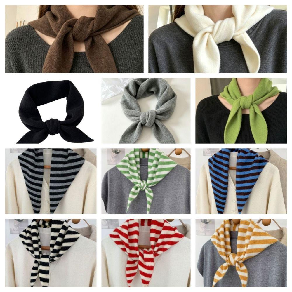Solid Color Knitted Triangle Scarf Striped False Collar Neck Cover Cross Scarves Girl
