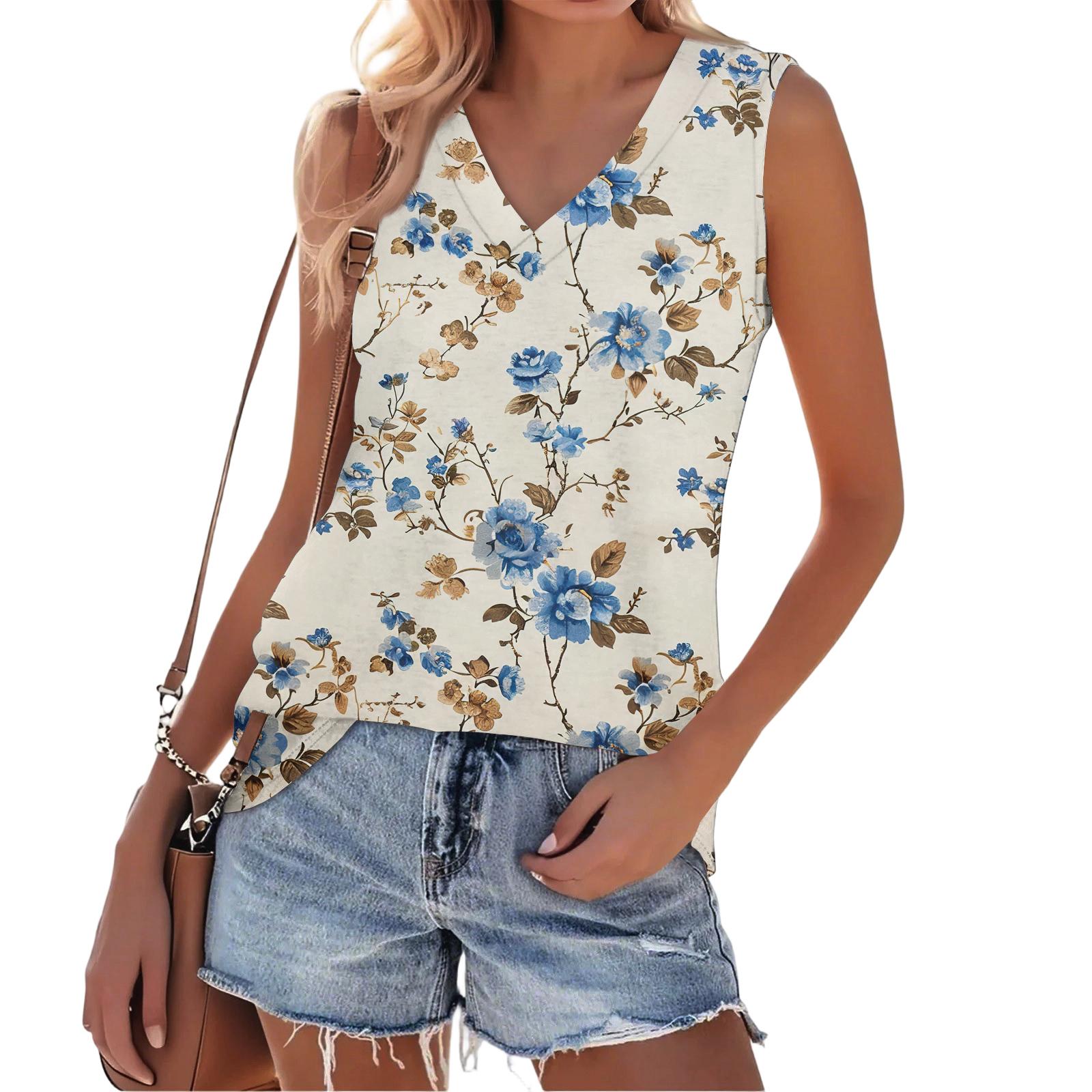 

Женский модный повседневный универсальный летний топ-майка с цветочным принтом, облегающий XXXL