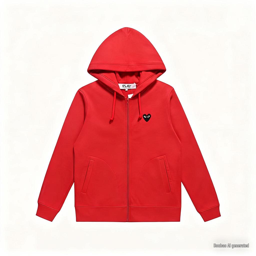 PLAY Liebe Herz Stickerei Reißverschluss Strickjacke Hoodie - Herren Plus Samt Herbst Kapuzenjacke Modell 2025