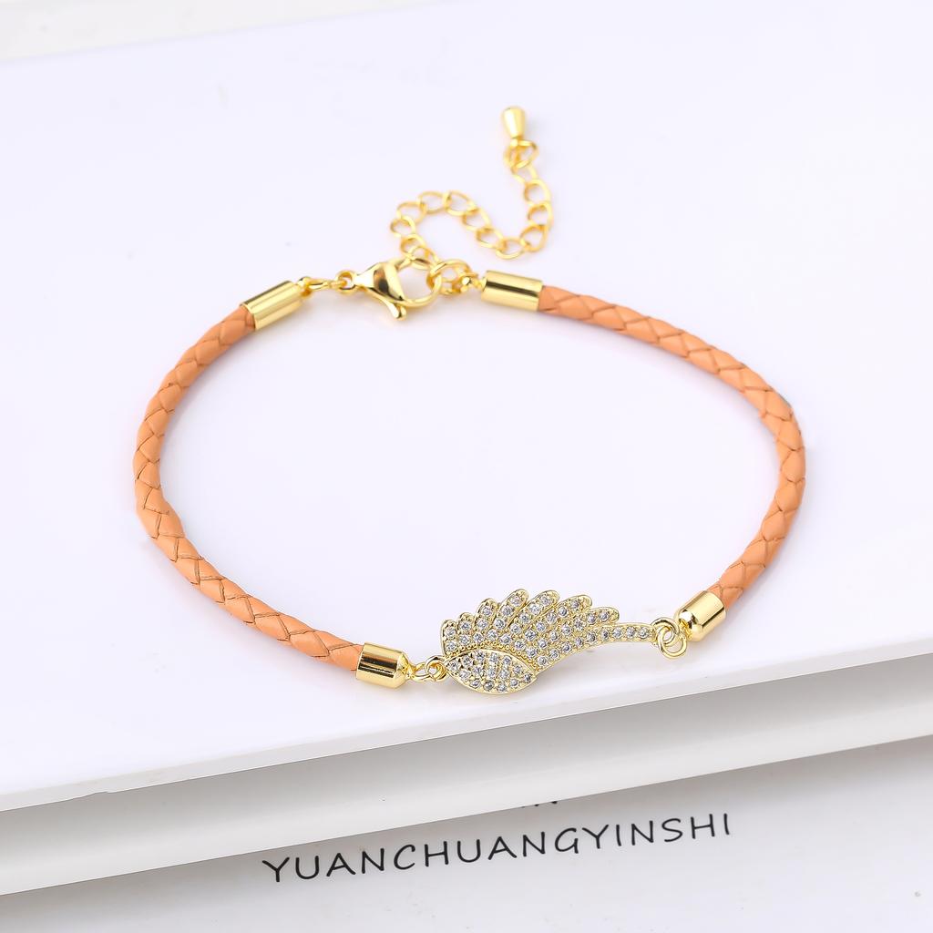 White Cubic Zircon Angel Wings Leather Rope Braided Bracelet for Women Girls Daily Party Lucky Jewelry Fine Birthday Gift