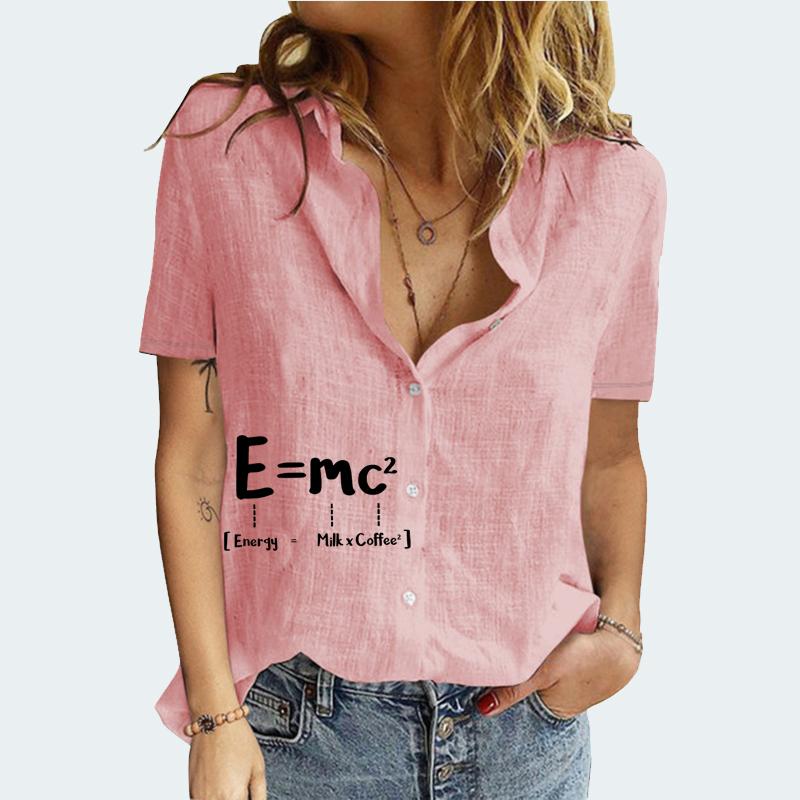 

Женская модная футболка с короткими рукавами и принтом, летняя и осенняя повседневная блузка с лацканами и принтом, хлопково-льняной кардиган, футболка 5XL розовый