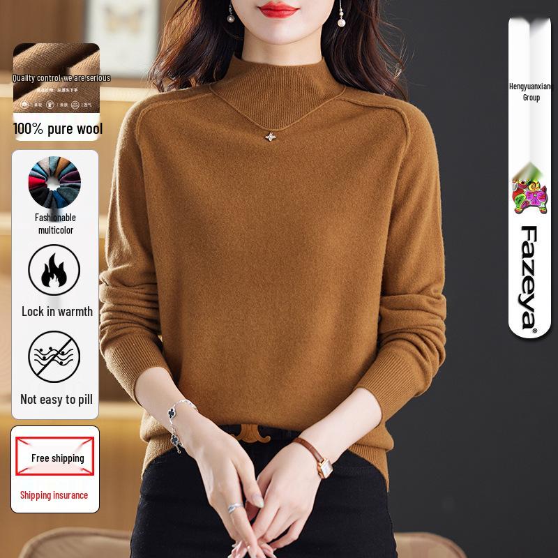 

Hengyuanxiang Women s Wool Semi-High Neck Knitted Sweater for Autumn/Winter Medium [110]