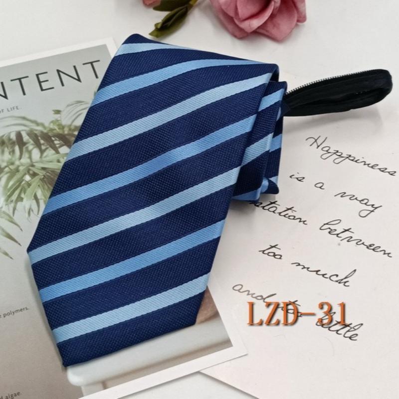 Men's Formal Business Tie with 8cm Zipper, Striped Black Tie, No Knotting Required.