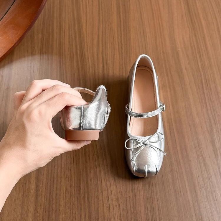 5cm Inner Height Increase~ Silver Bow Ballet Shoes for Women's Summer Wear with Half Slippers French Muller Half Drag