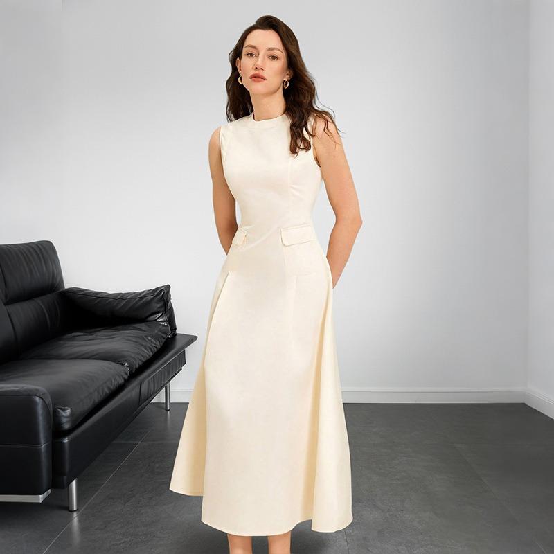 YYFS Damenmode, Sommer, Frühling, einfarbig, ärmellos, O-Ausschnitt, hohe Taille, Freizeitkleider