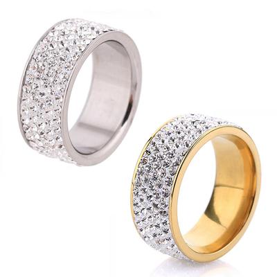 Fashion Jewelry Women/Men Unisex Weddig Band Ring Full Filled Zircon Stainless Steel