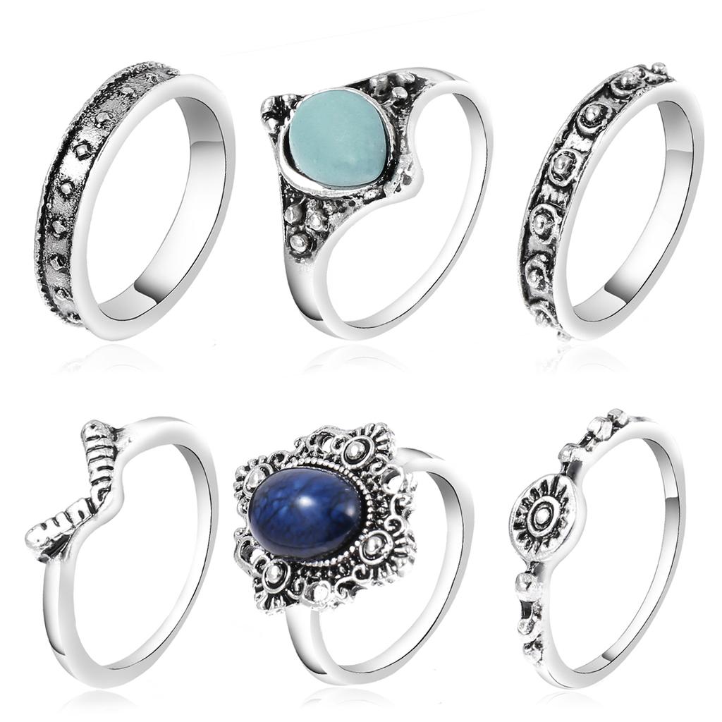6 Stück/Set Damen Silber Türkis Midi Über Knöchel Ring Schmuck Geschenke