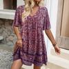 TEMU summer new v-neck print casual fashion short-sleeved women's dress
