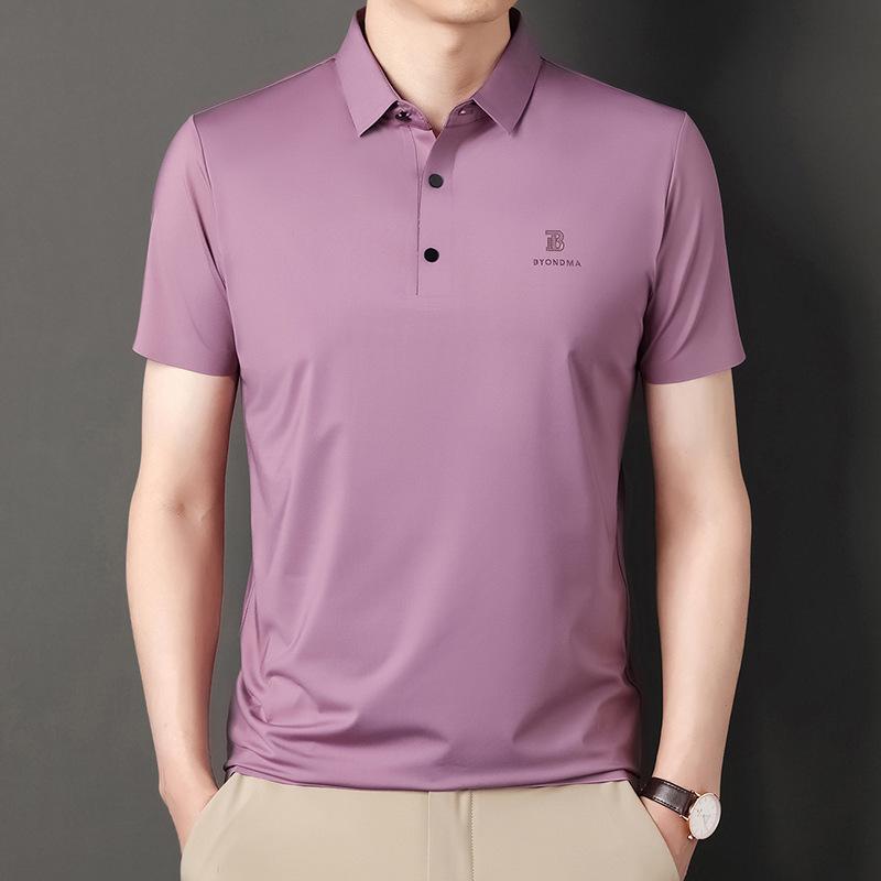 

Short-sleeved T-shirt Men s Summer New Style T-shirt for Young and Middle-aged People Solid Color Business Lapel Half-sleeved Top