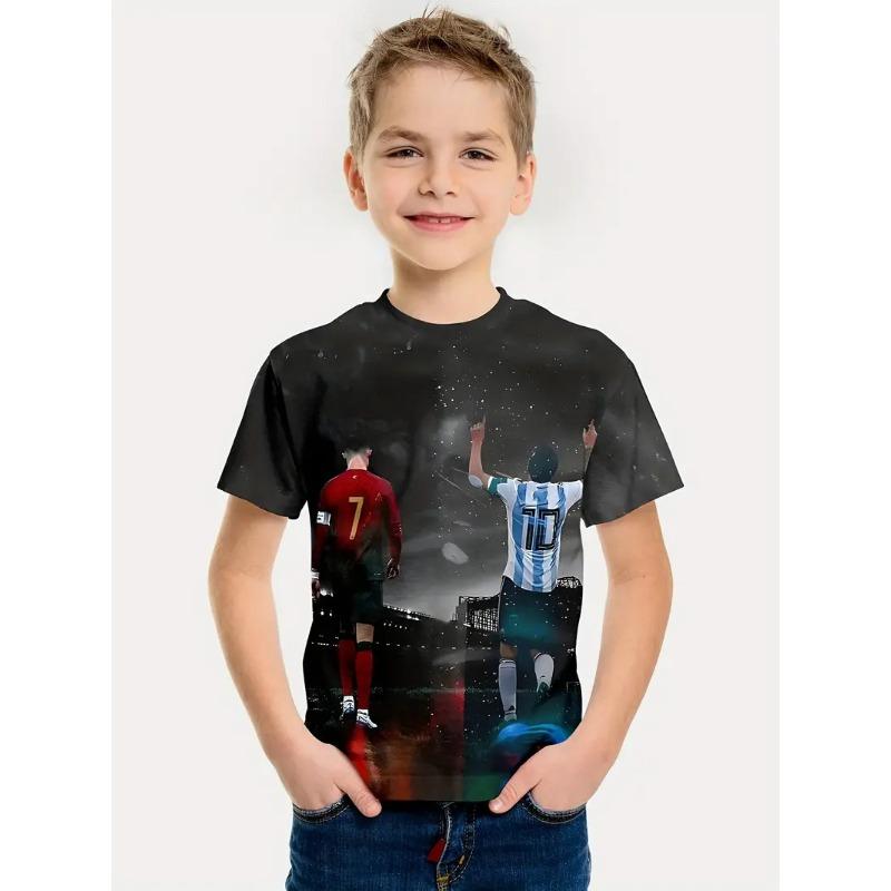 Personalisiertes Splicing 3D-gedrucktes Kinder-Sommer-Kurzarm-Rundhals-Jungen-Top-T-Shirt