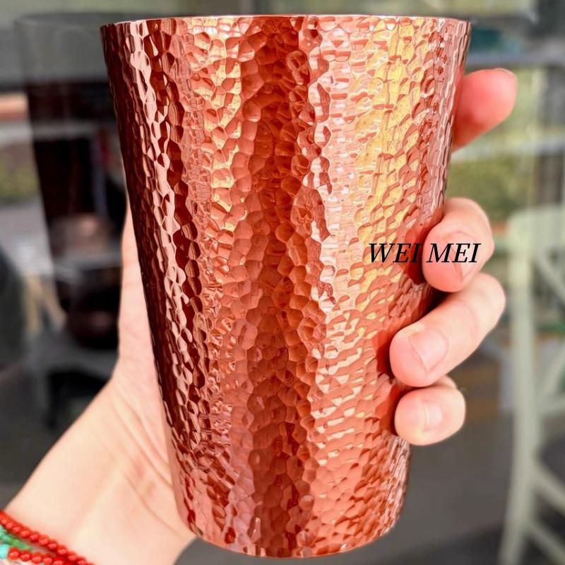 Pure Copper Vintage Coffee Mug,Outdoor Camping 500 ml Cold Drink Beer Cup,Smooth Engraving Hammer Texture Home Tea Cup Drinkware